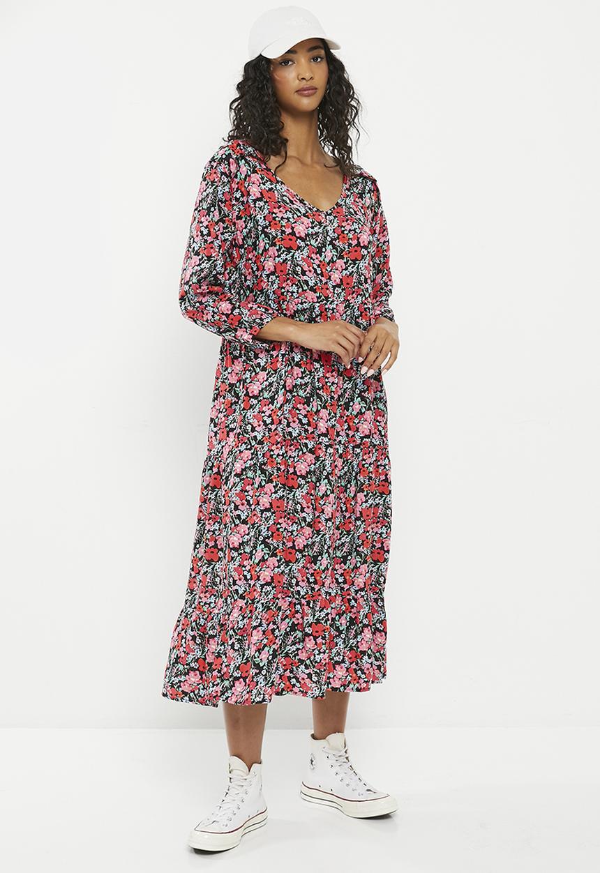 HAILYS - Print long sleeve maxi dress - black flower