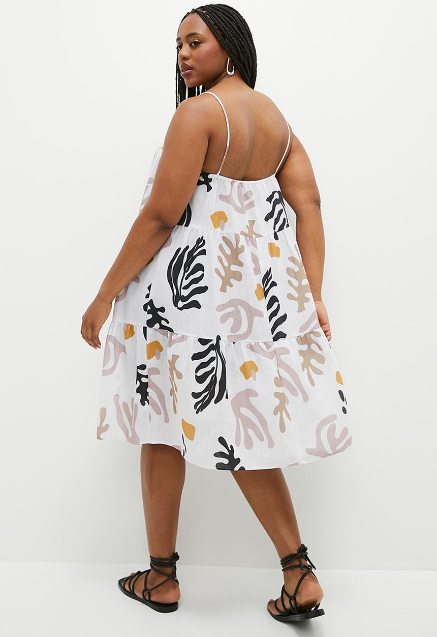 Superbalist - Tiered babydoll mini dress- abstract seaweed neutral