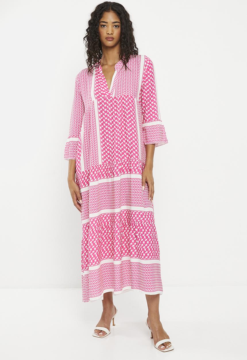 HAILYS - Print mandarin collar maxi dress - pink diverse