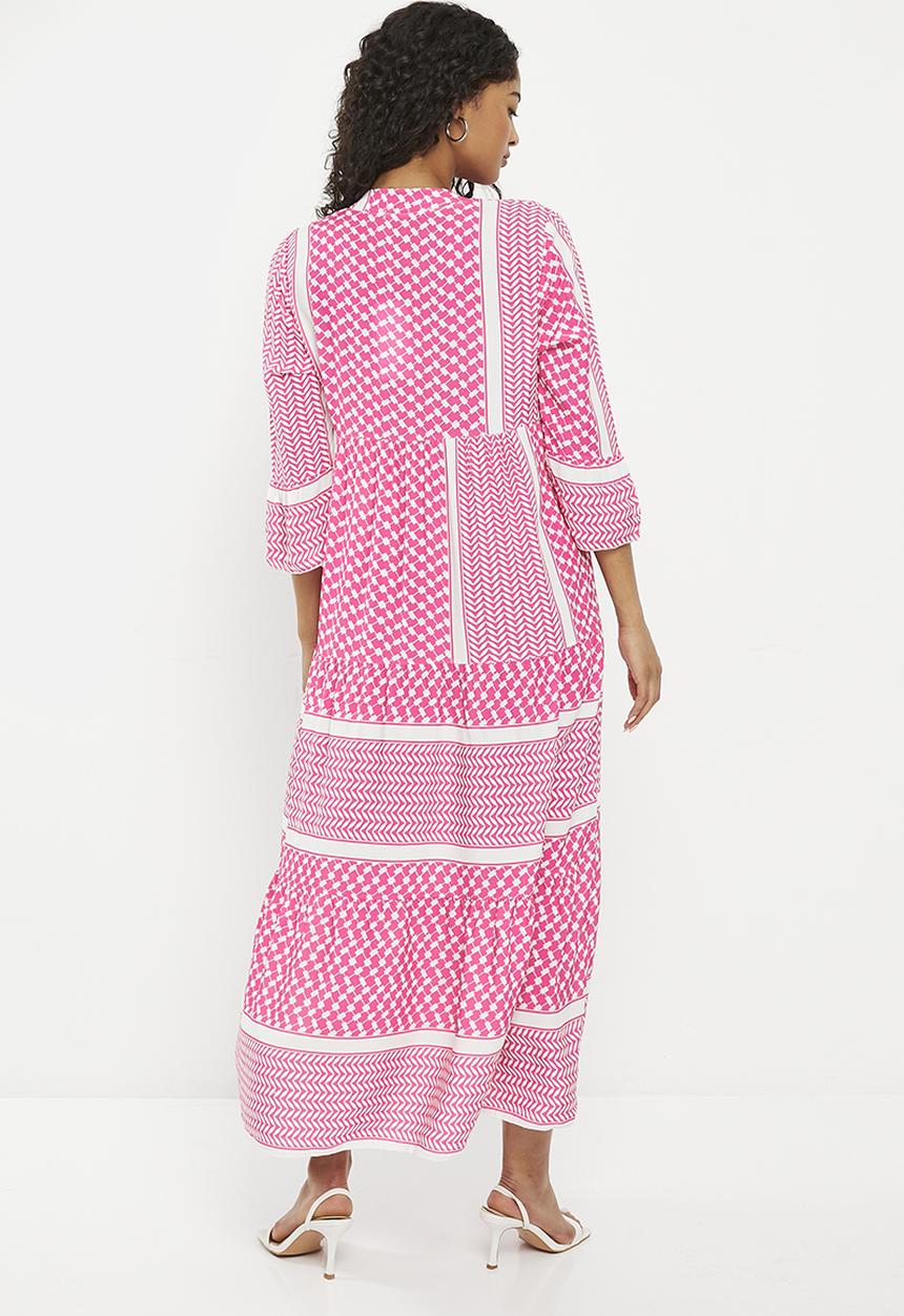 HAILYS - Print mandarin collar maxi dress - pink diverse