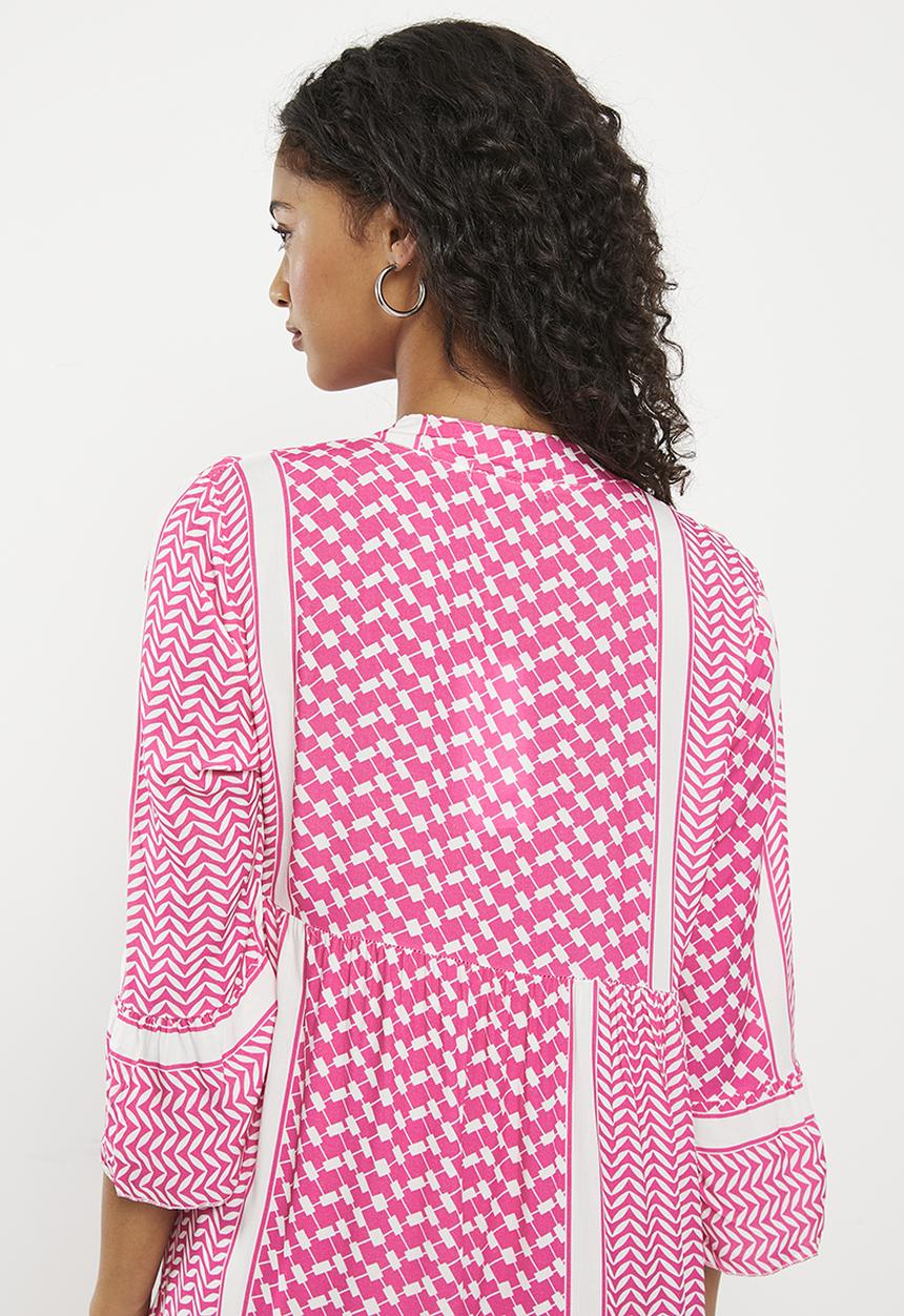 HAILYS - Print mandarin collar maxi dress - pink diverse