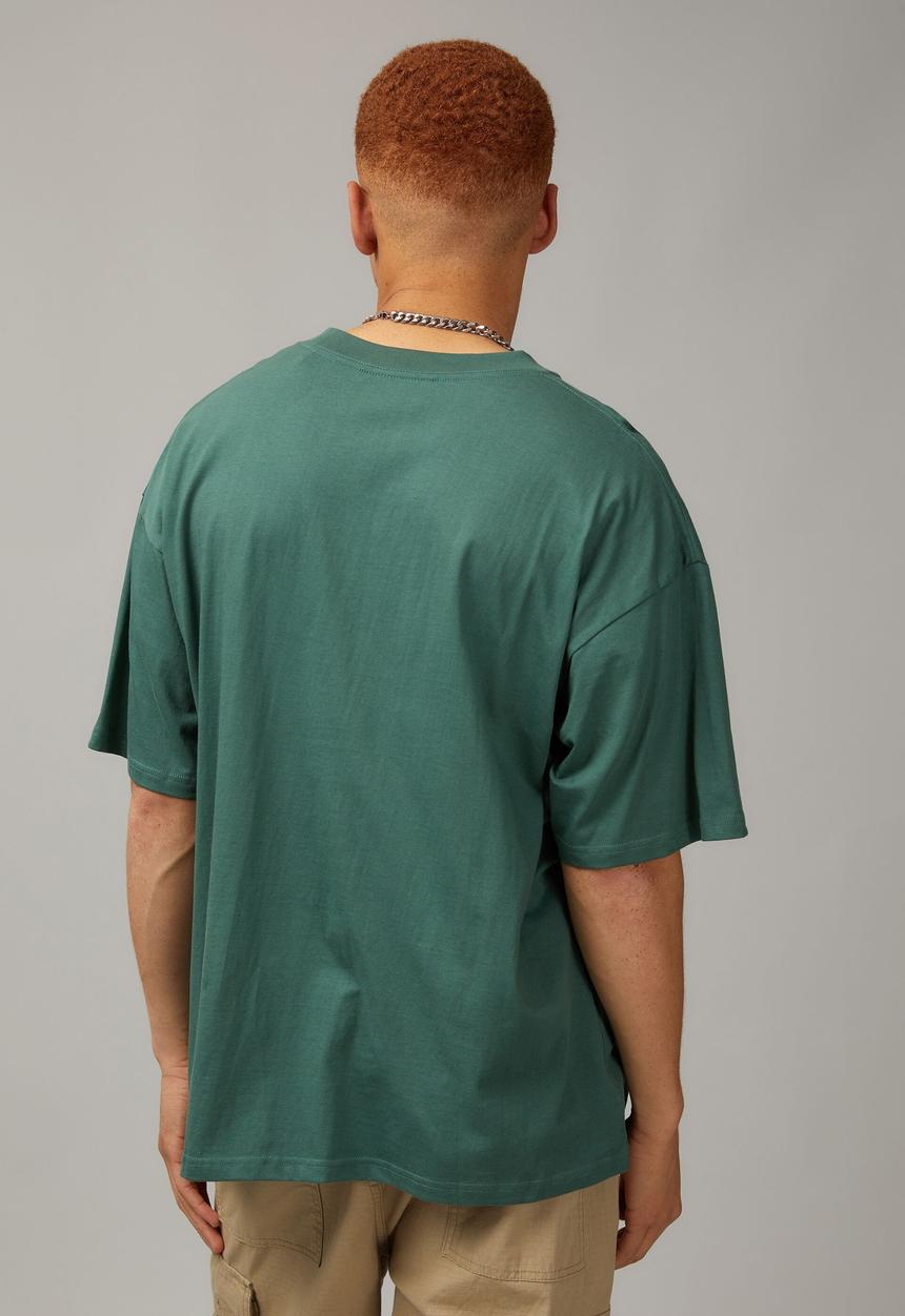 Factorie - Heavy weight box graphic T-shirt - washed evergreen/half half globe