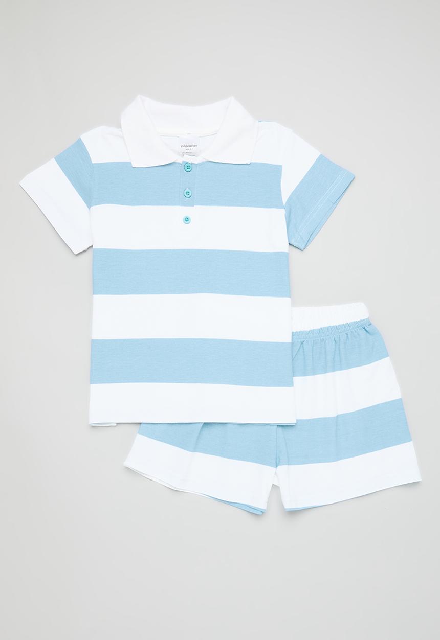Pop Candy - Striped short and golf shirt set - blue & white