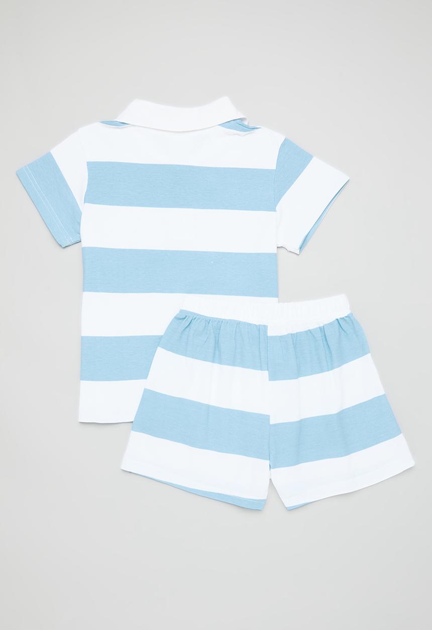 Pop Candy - Striped short and golf shirt set - blue & white