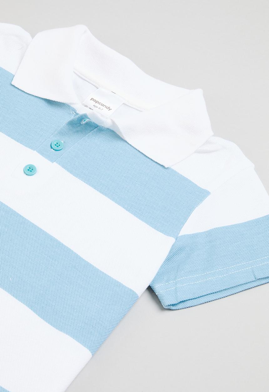 Pop Candy - Striped short and golf shirt set - blue & white