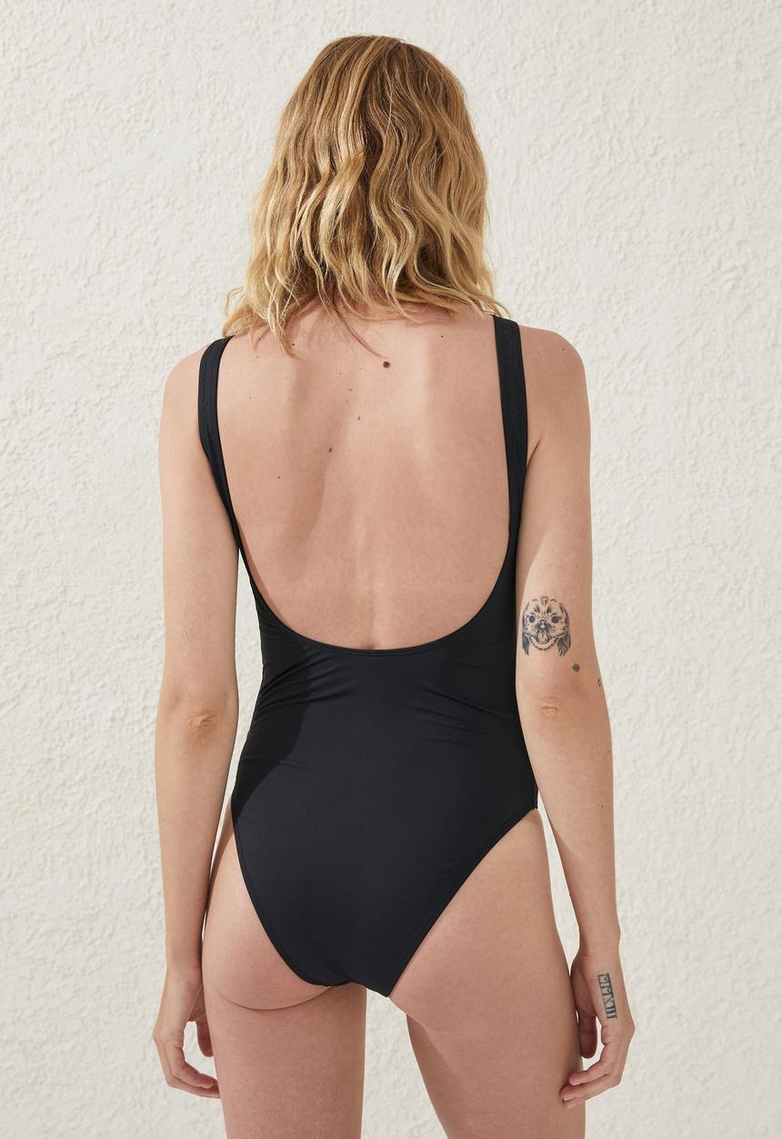 Cotton On - Scoop back one piece cheeky - black