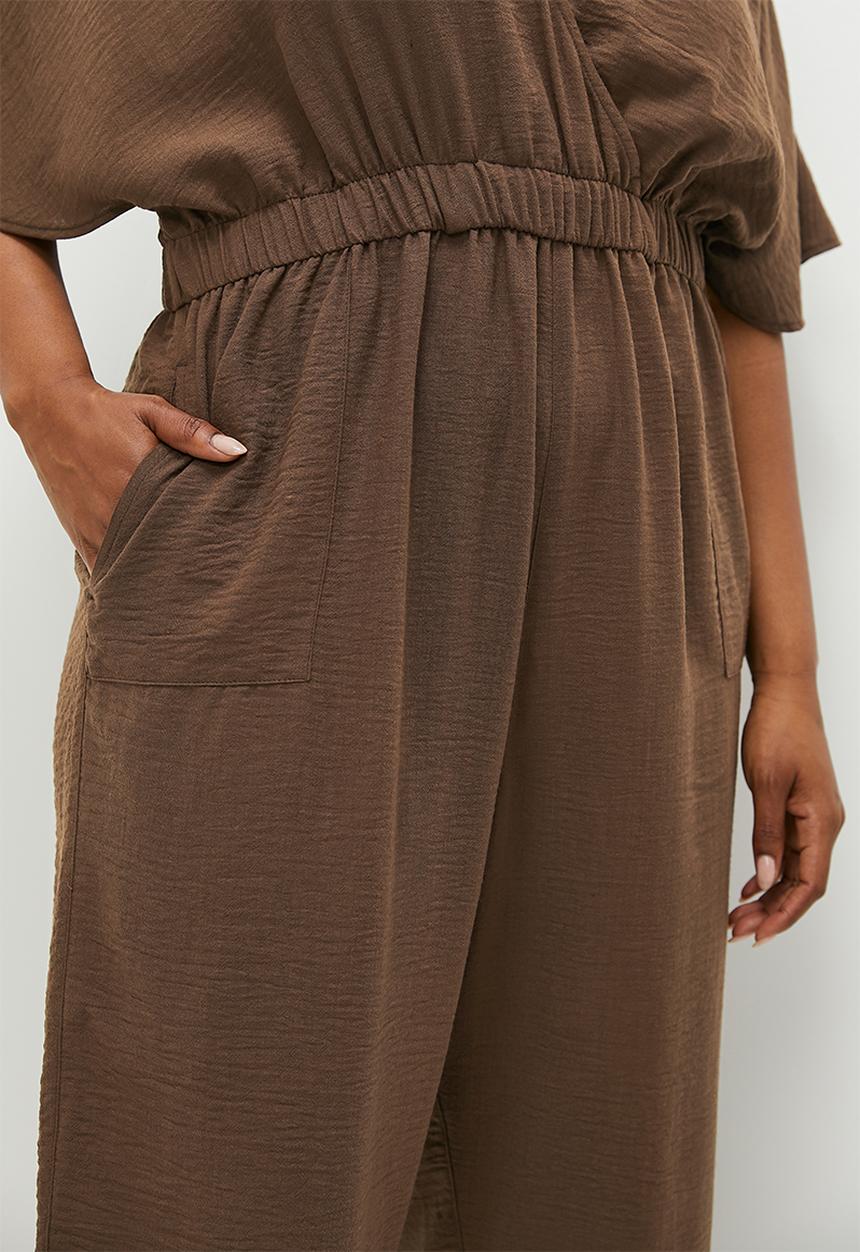 edit - Mock wrap jumpsuit - pine cone