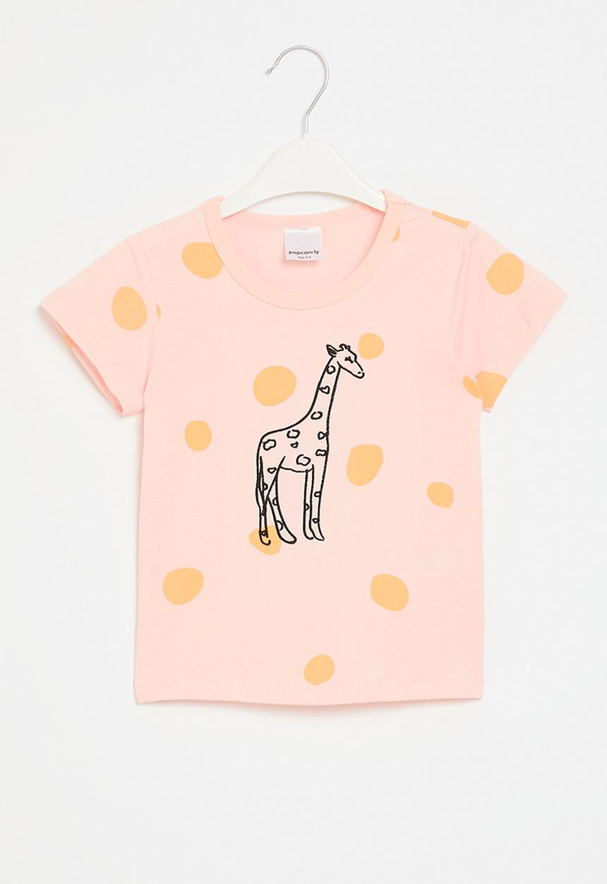 Pop Candy - Giraffe print tee - pink & orange