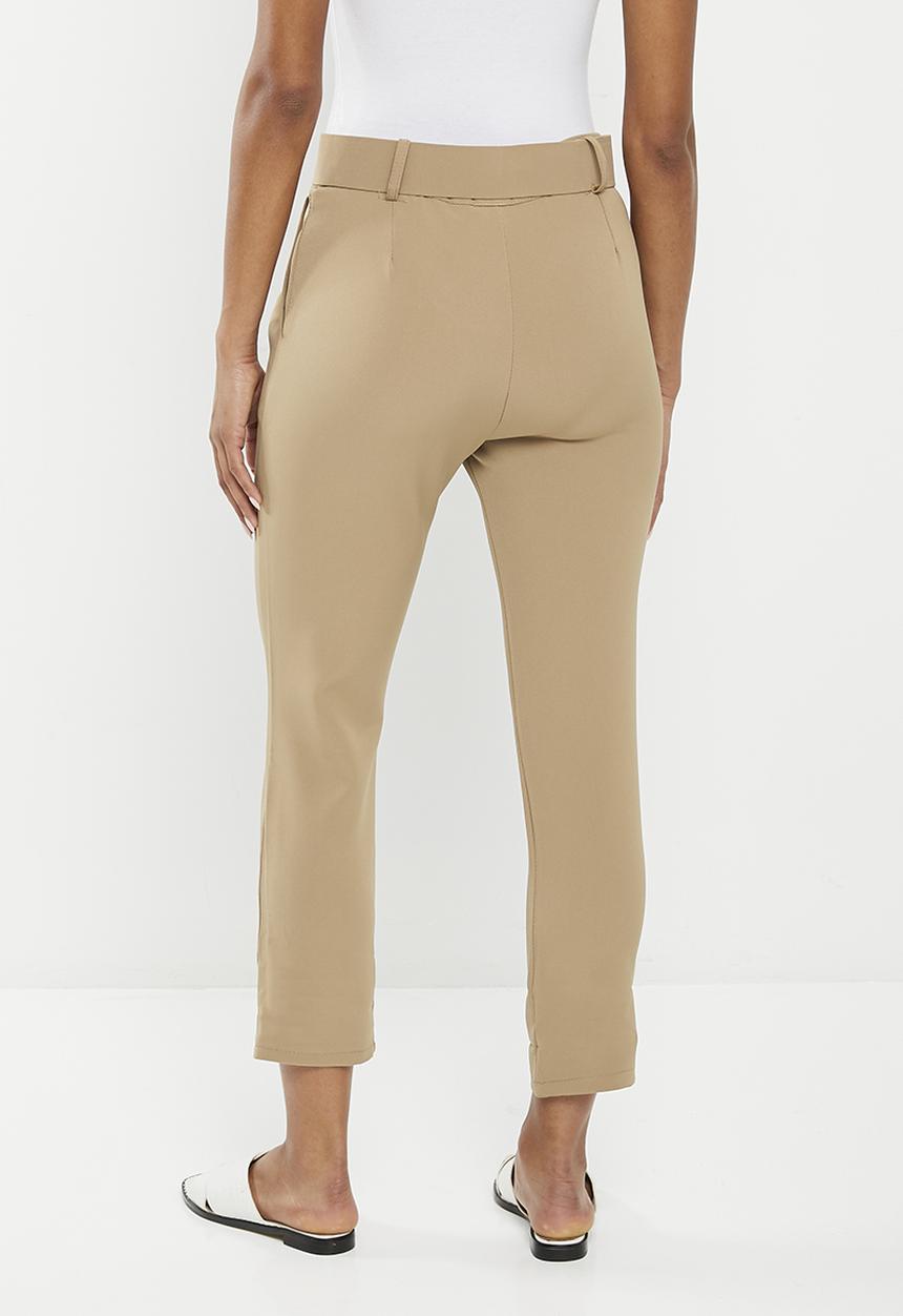 Zabaione - Belted skinny leg trousers - camel