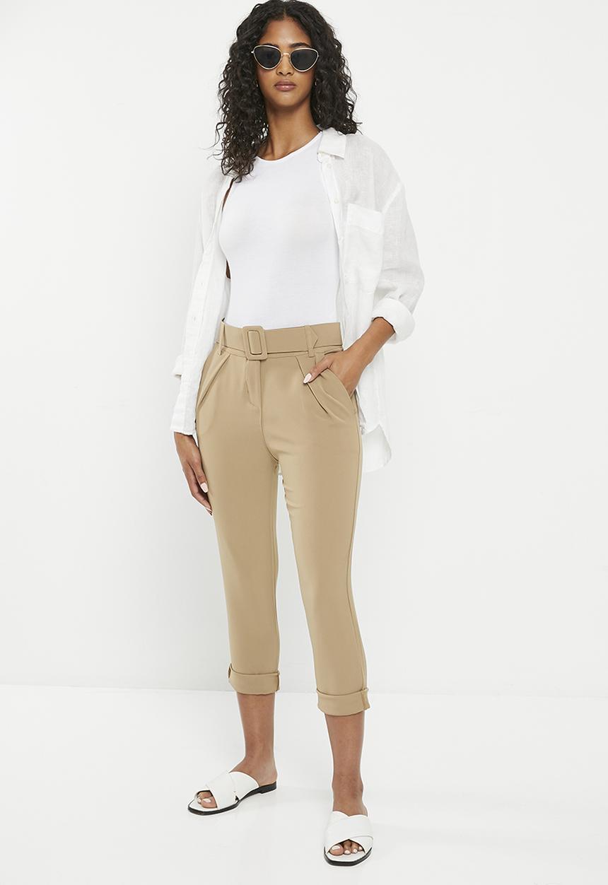 Zabaione - Belted skinny leg trousers - camel