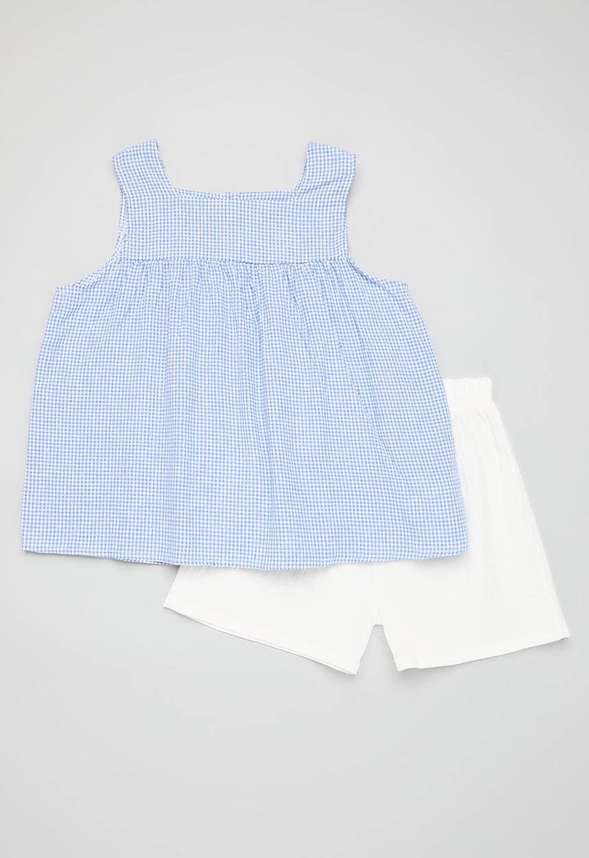 Pop Candy - Plaid cami and short set - blue & white