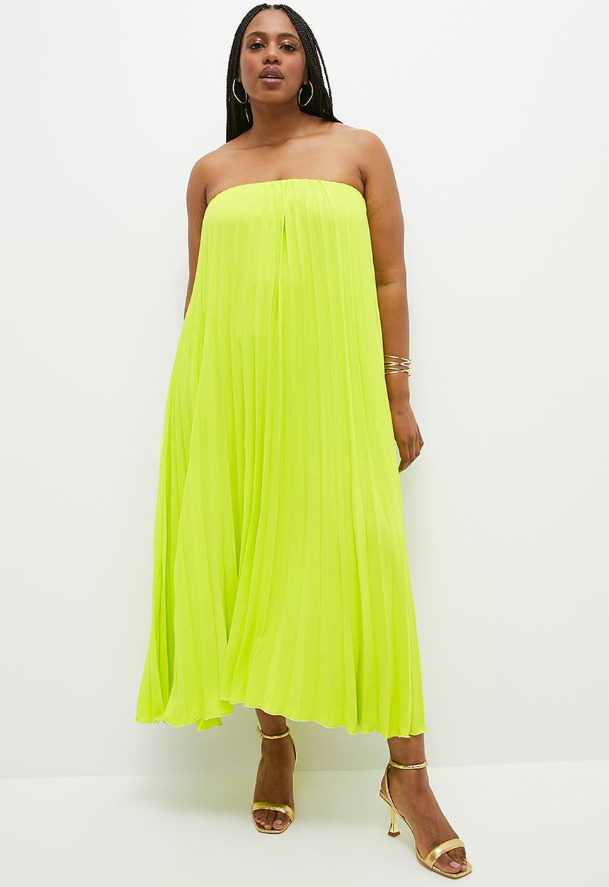 VELVET - Strapless pleated trapeze dress - yellow