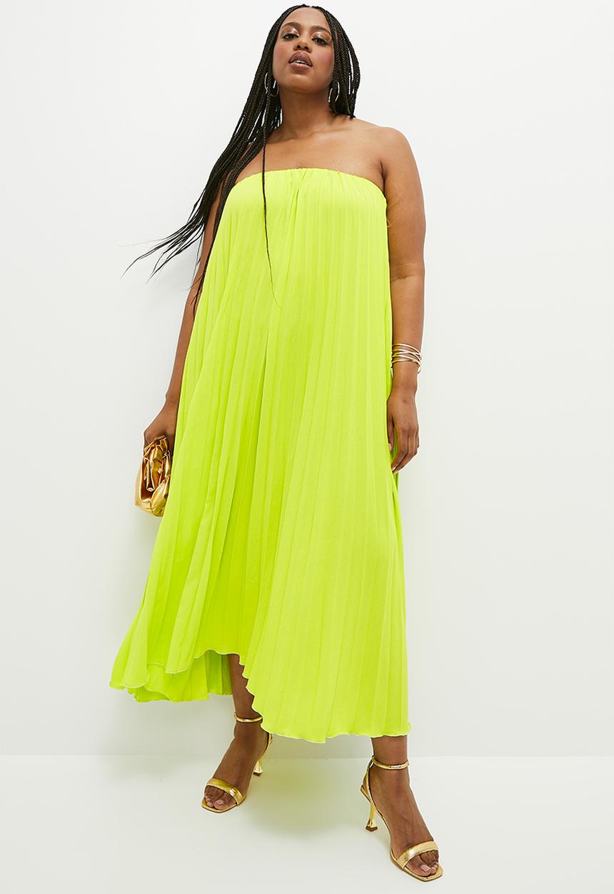 VELVET - Strapless pleated trapeze dress - yellow