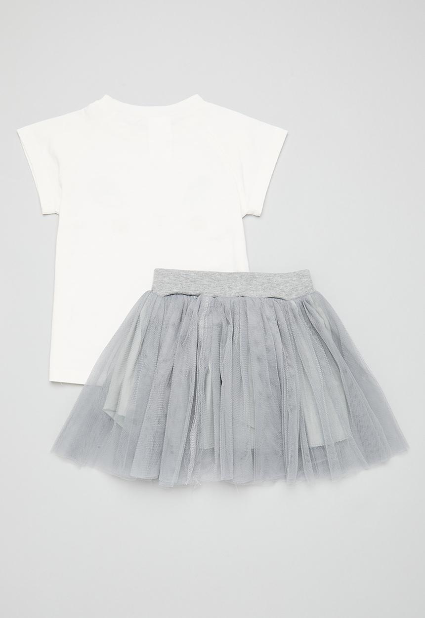 Pop Candy - Tee & tulle skirt set- grey and white