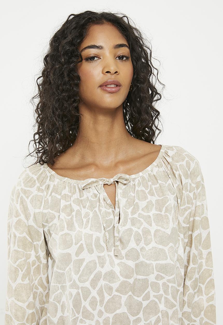 Zabaione - Print longsleeve blouse - dark beige