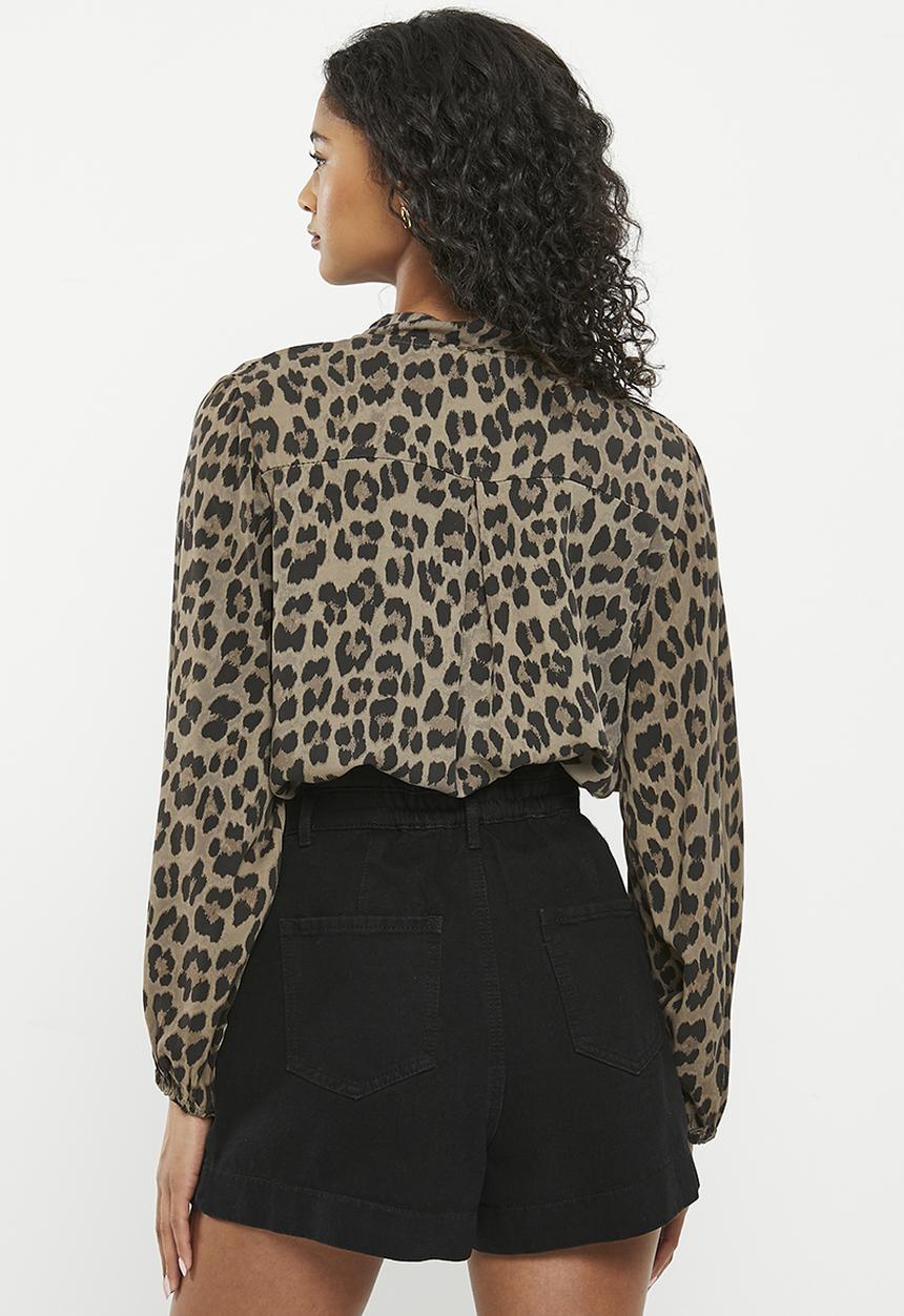 Zabaione - Print mandarin collar blouse - mud