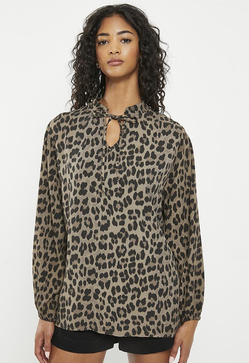Zabaione - Print mandarin collar blouse - mud