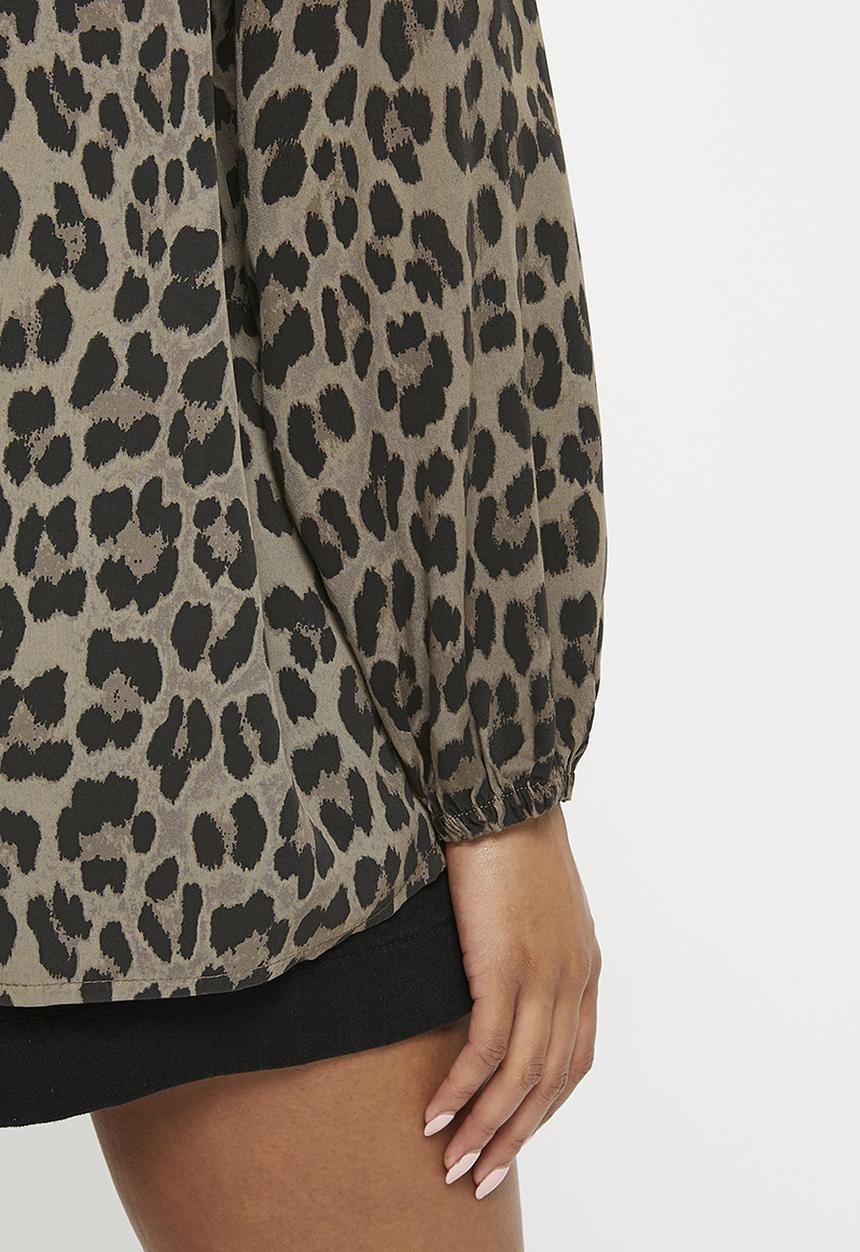 Zabaione - Print mandarin collar blouse - mud
