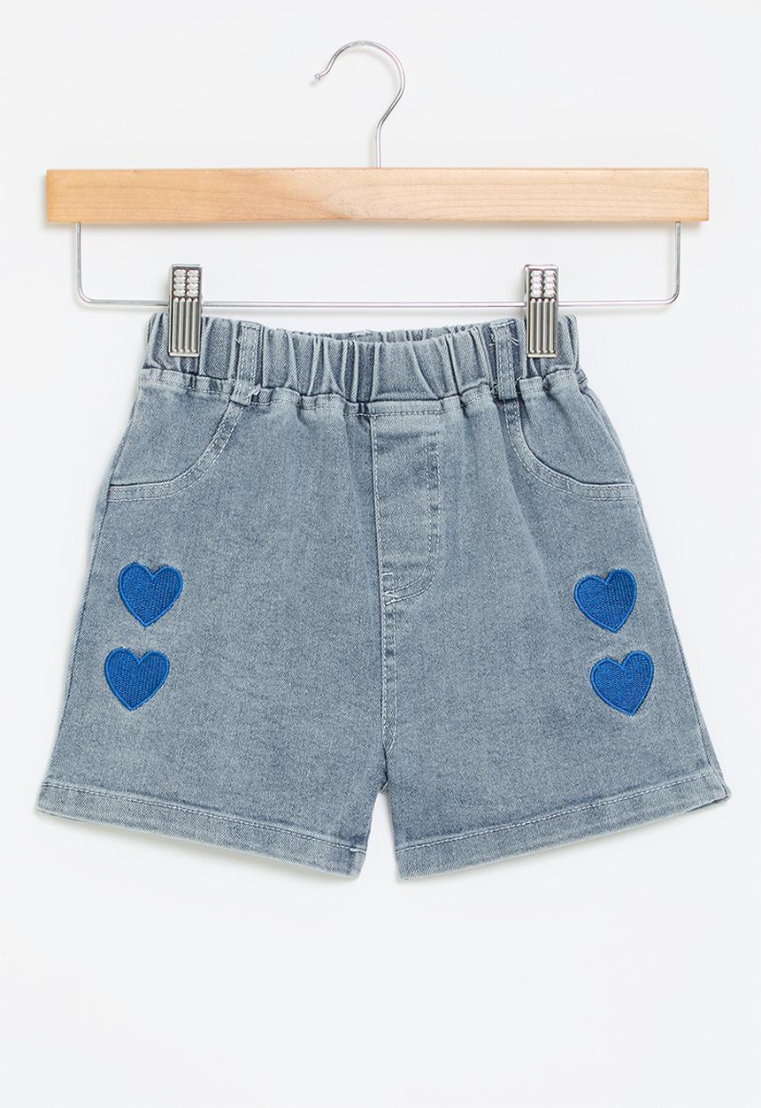 Pop Candy - Heart print denim shorts - blue