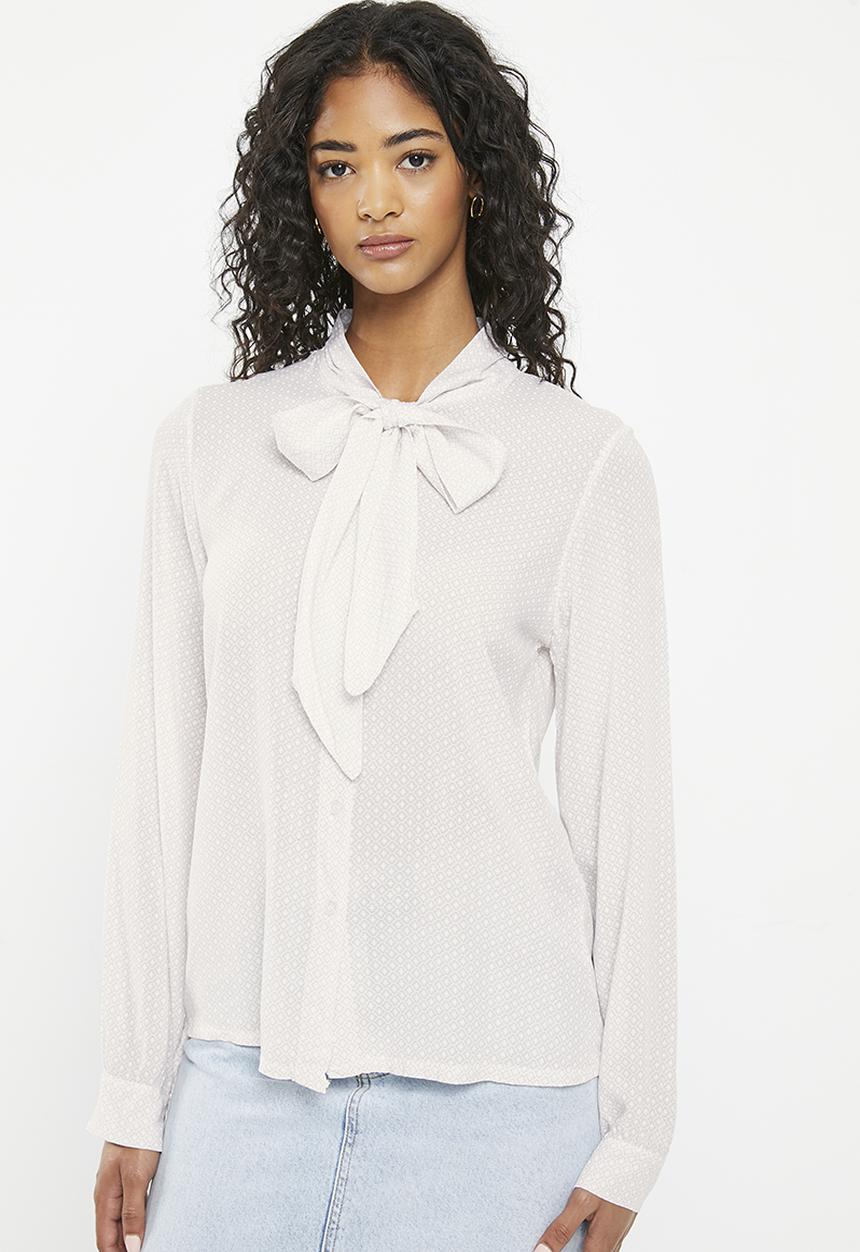 Zabaione - Tie-Neck Longsleeve Blouse - White