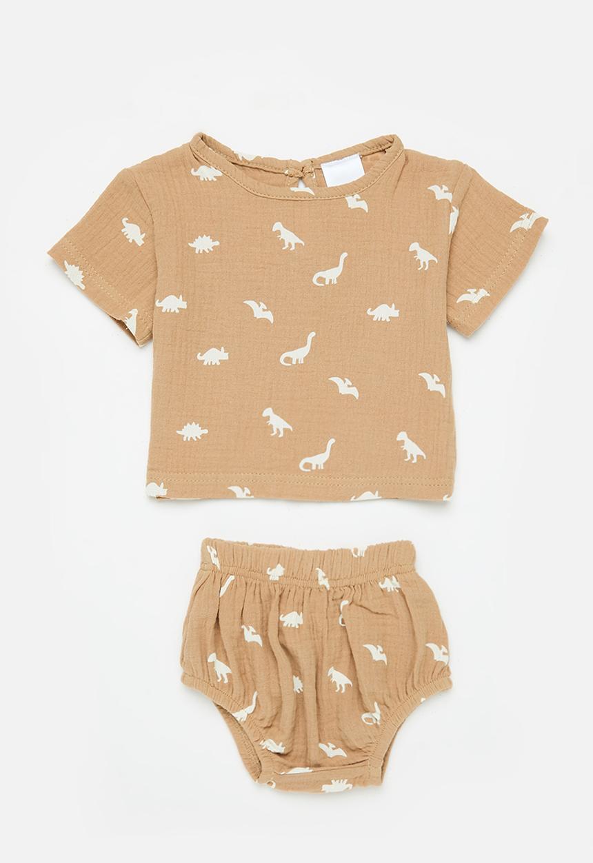 Pop Candy - Printed tee & short set - brown