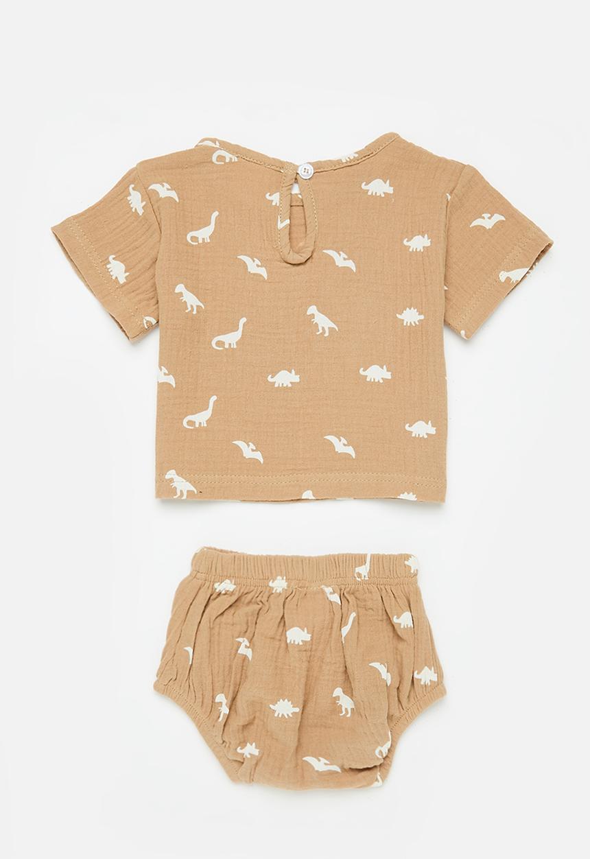 Pop Candy - Printed tee & short set - brown