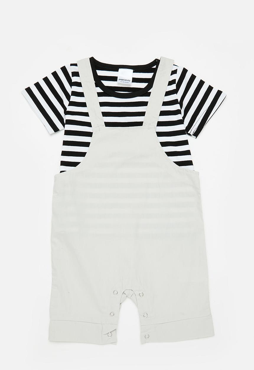 Pop Candy - Stripe romper - black & grey