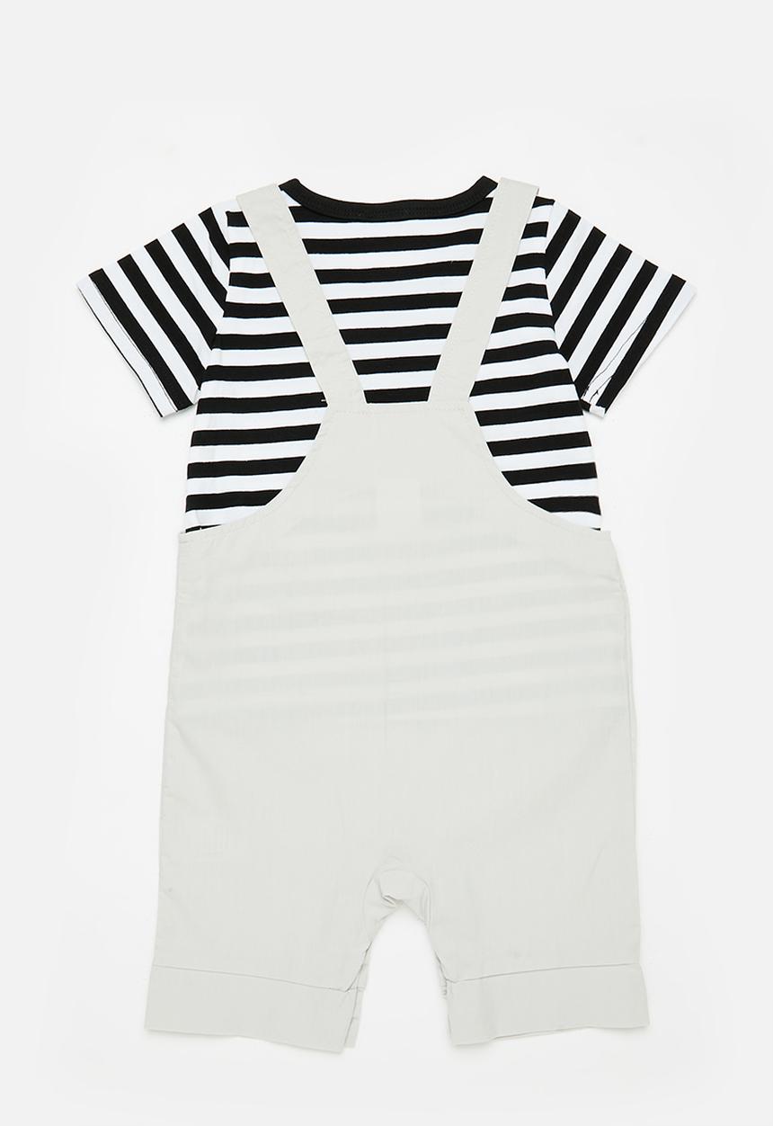 Pop Candy - Stripe romper - black & grey