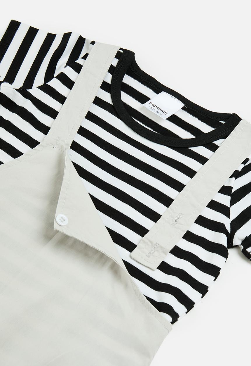 Pop Candy - Stripe romper - black & grey