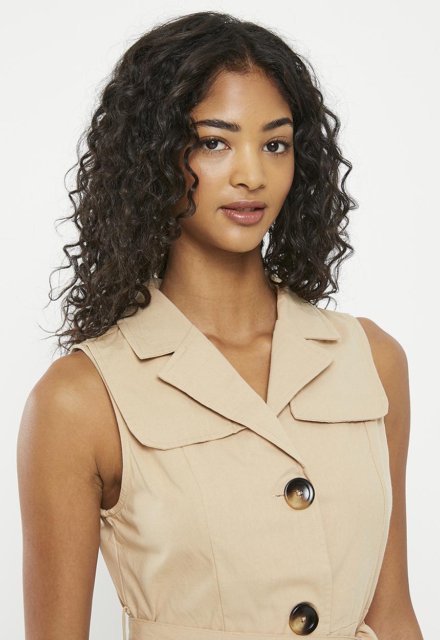 Zabaione - Belted Sleeveless Dress - Beige