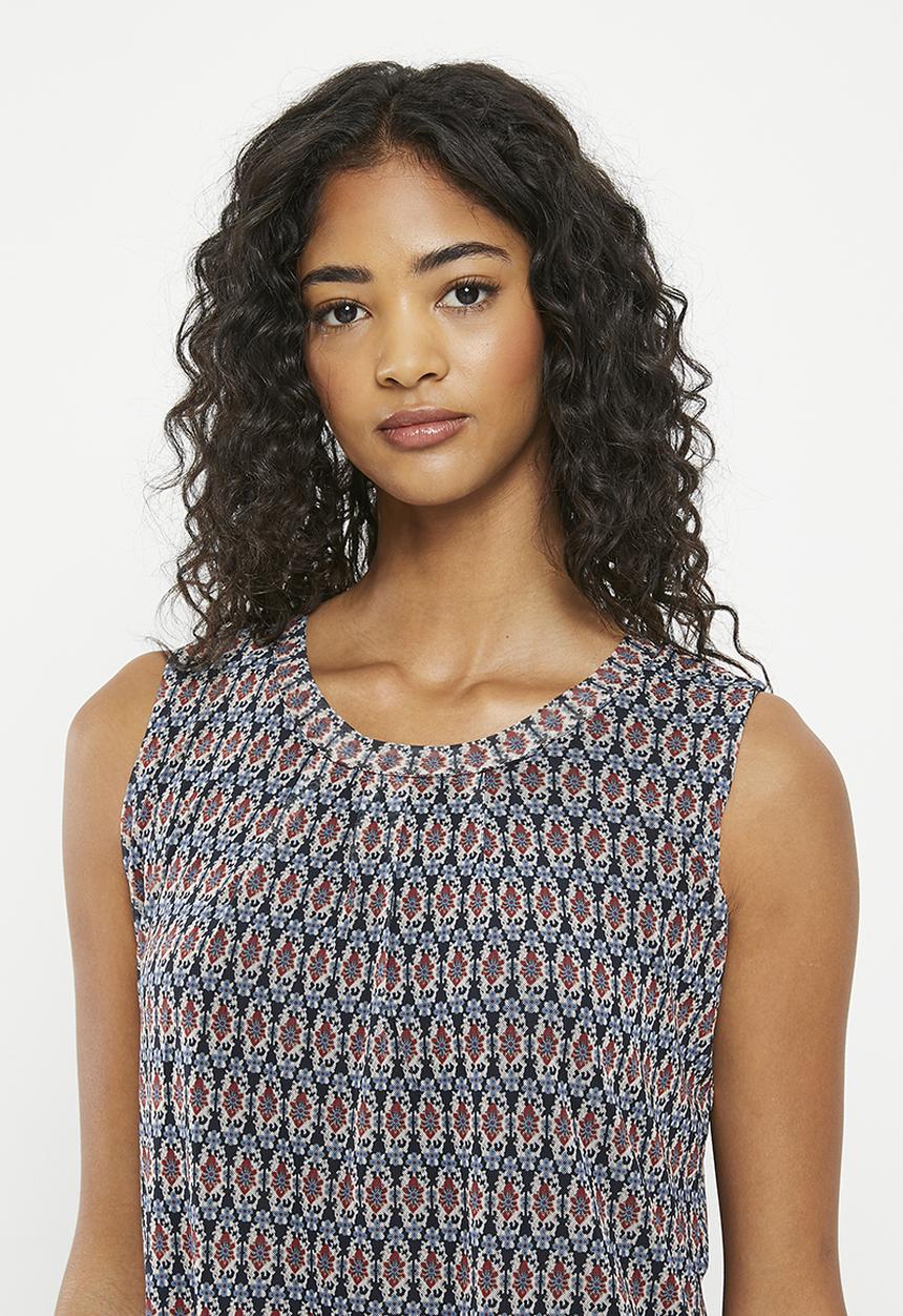 Zabaione - Print trim detail mini dress - navy