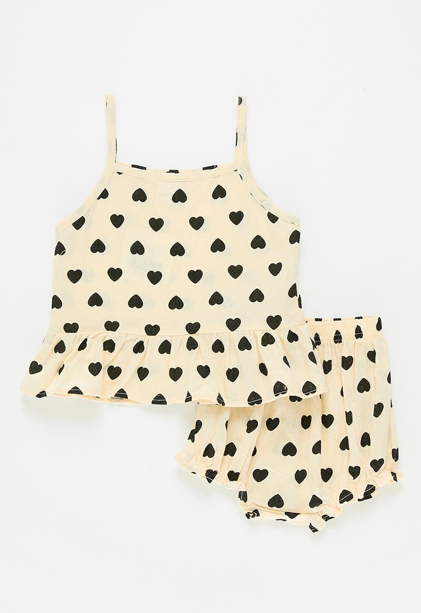 Pop Candy - Polka dot cami and bloomer set - ecru and black