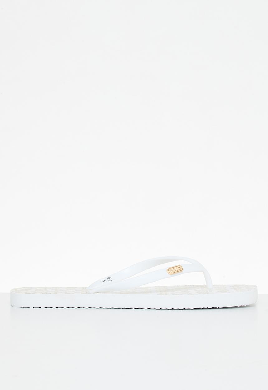 POLO - Gold aop square toe flip flop - white