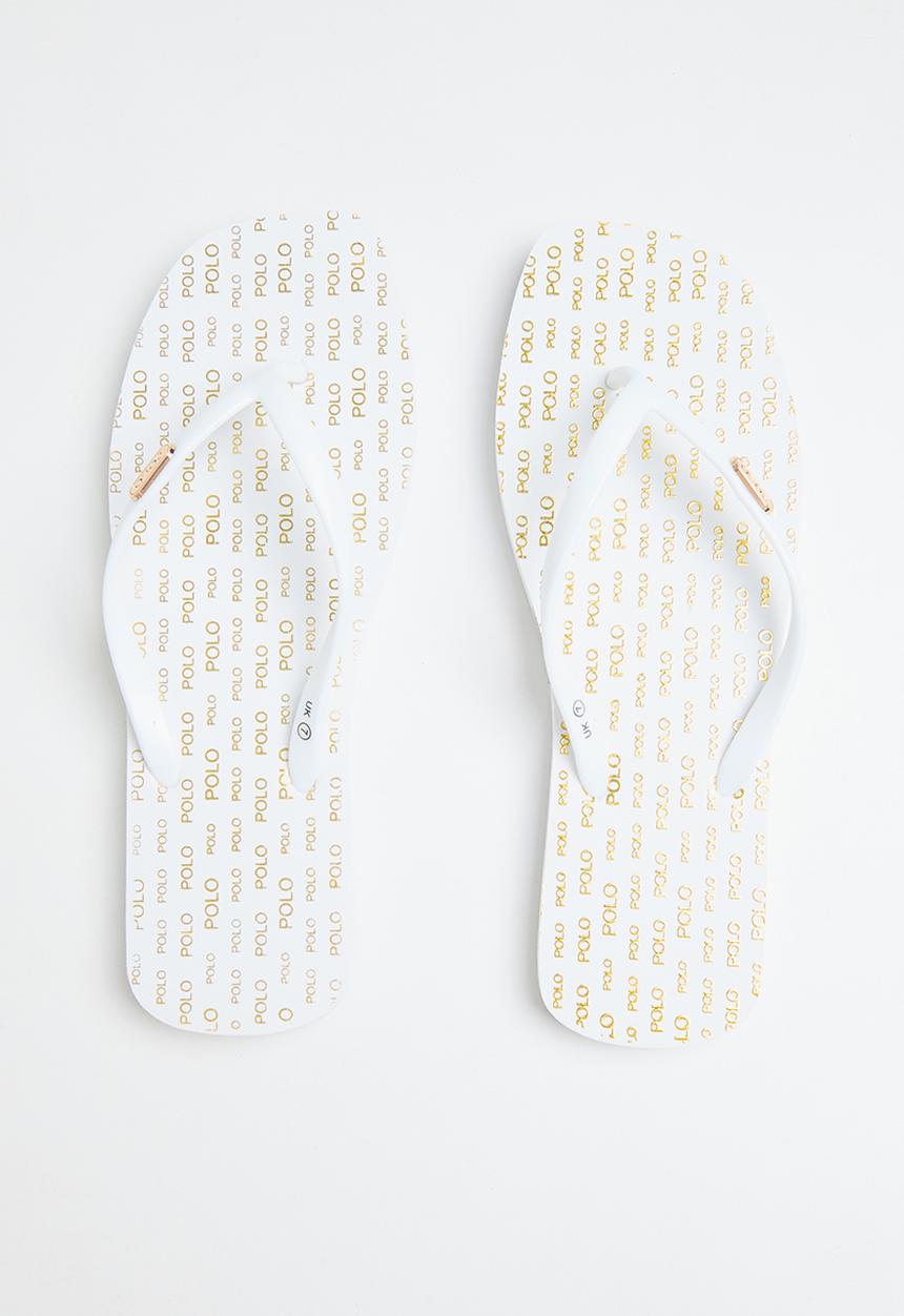 POLO - Gold aop square toe flip flop - white