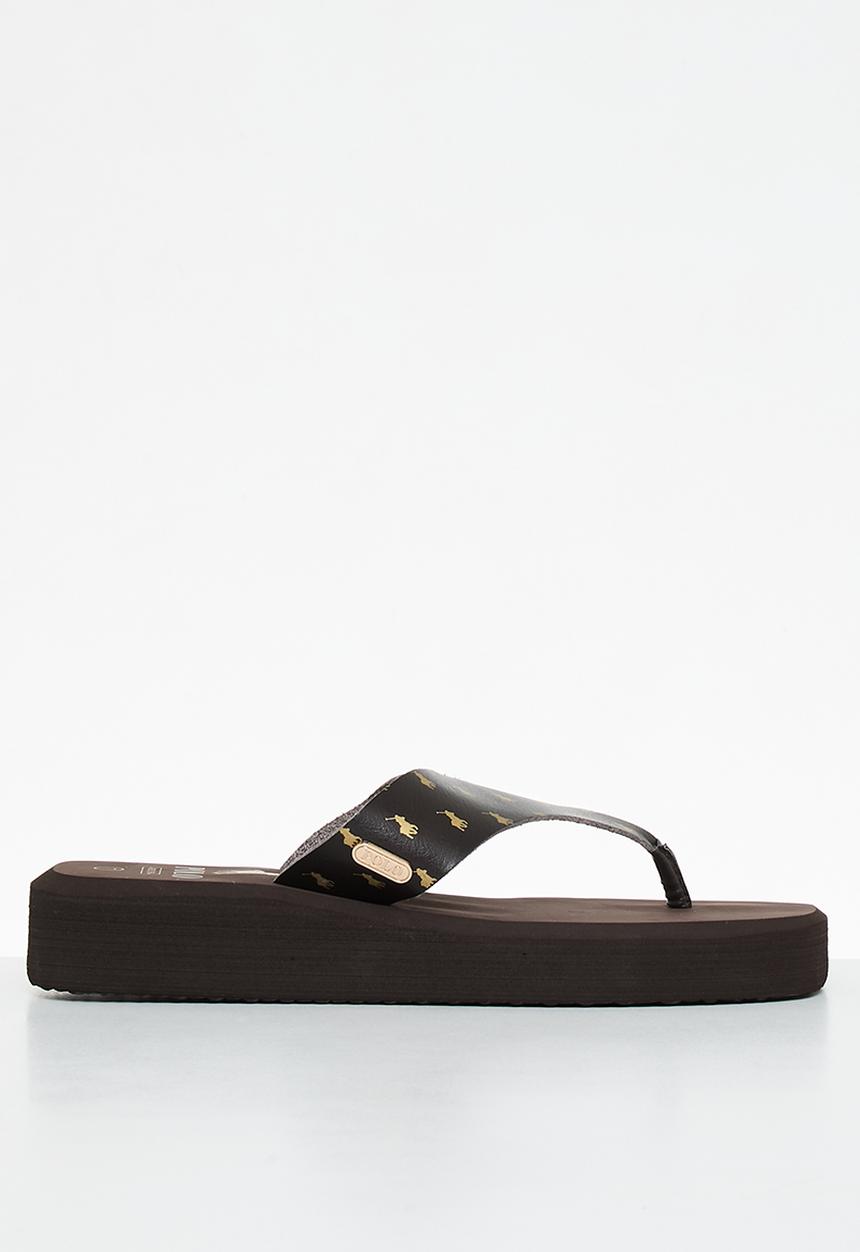 POLO - Monogram flatform flip flop - brown