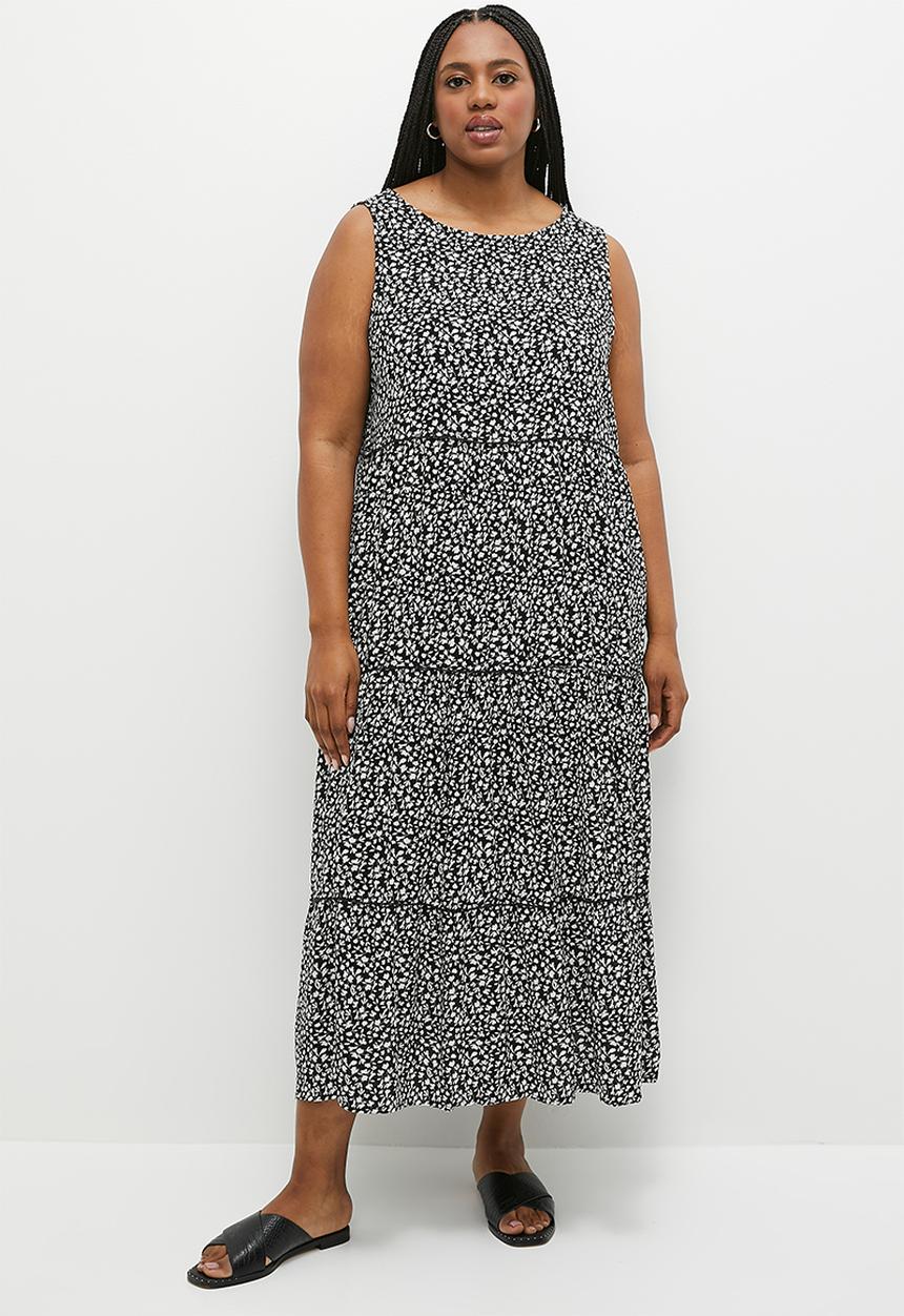 Z-ONE - Plus print sleeveless midi dress - black