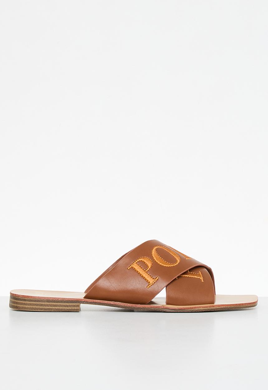 POLO - Cross strap embroidered mule - tan