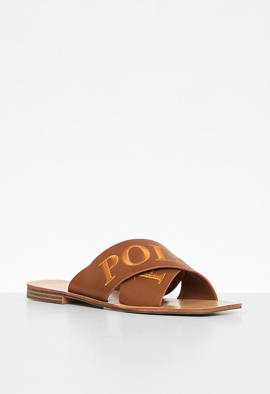 POLO - Cross strap embroidered mule - tan