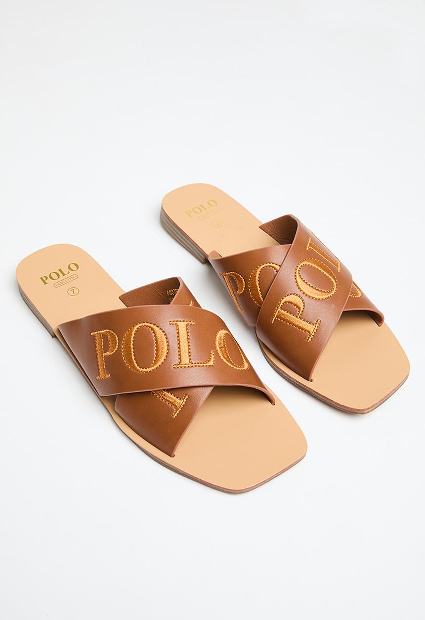POLO - Cross strap embroidered mule - tan