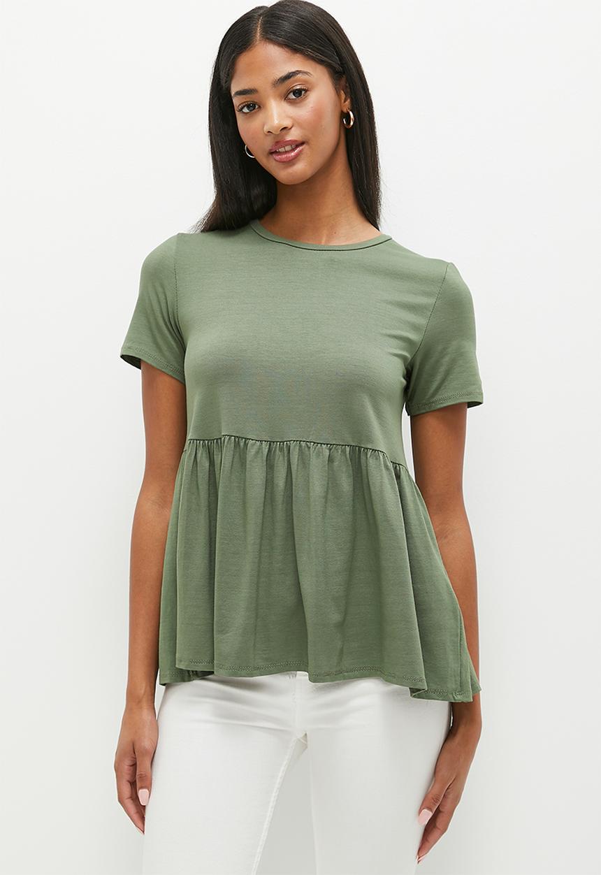 HAILYS - Shortsleeve frill bottom t-shirt - light khaki