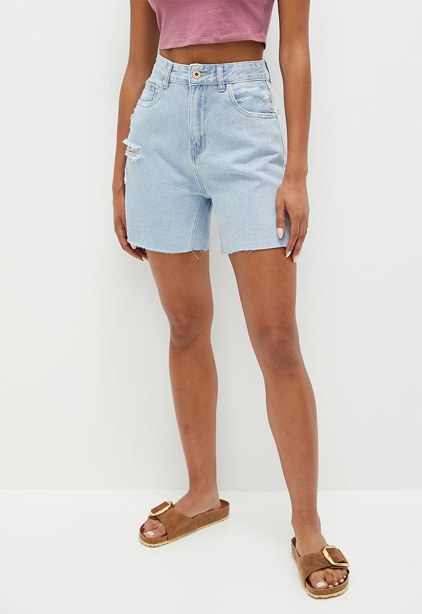 HAILYS - Abraised denim bermuda shorts - light blue