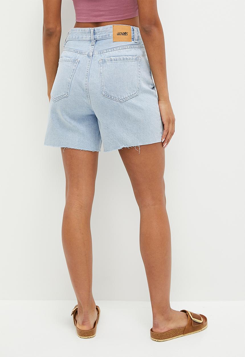 HAILYS - Abraised denim bermuda shorts - light blue