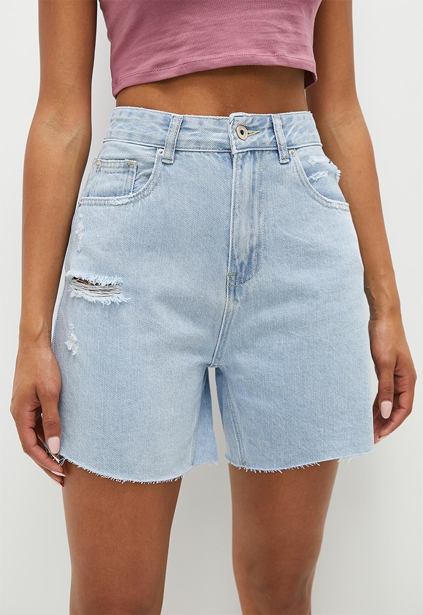 HAILYS - Abraised denim bermuda shorts - light blue
