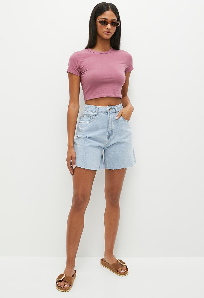 HAILYS - Abraised denim bermuda shorts - light blue