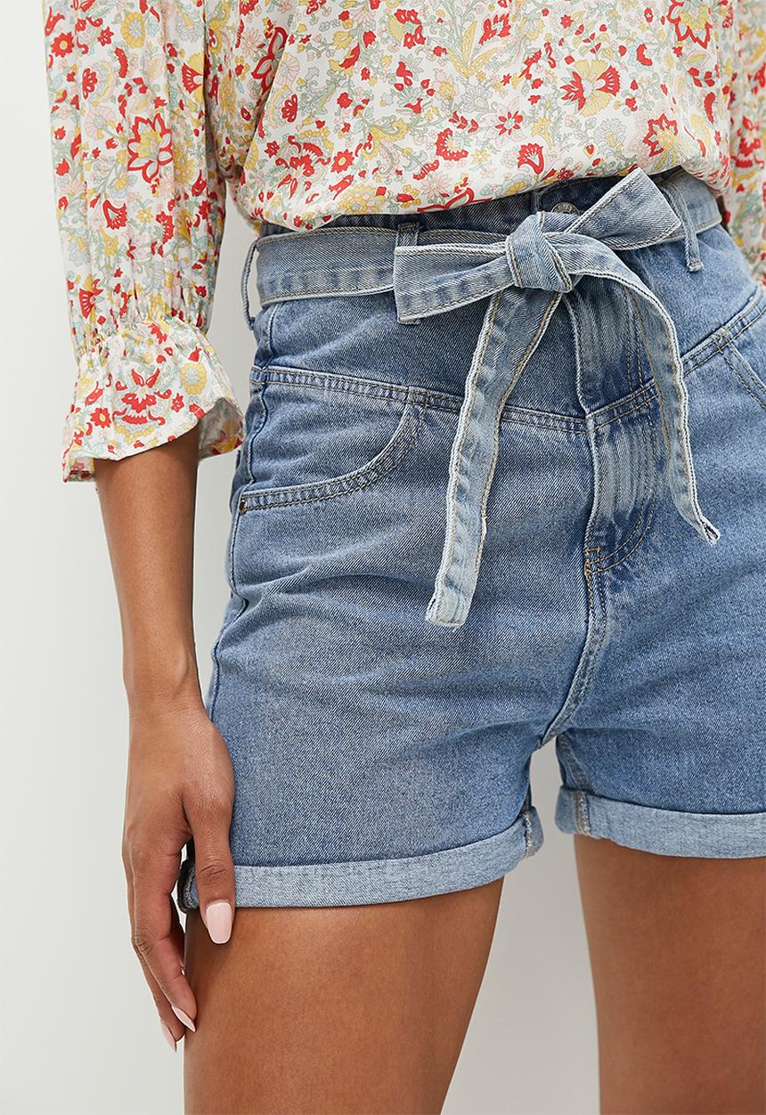 HAILYS - Tie belt denim shorts - blue