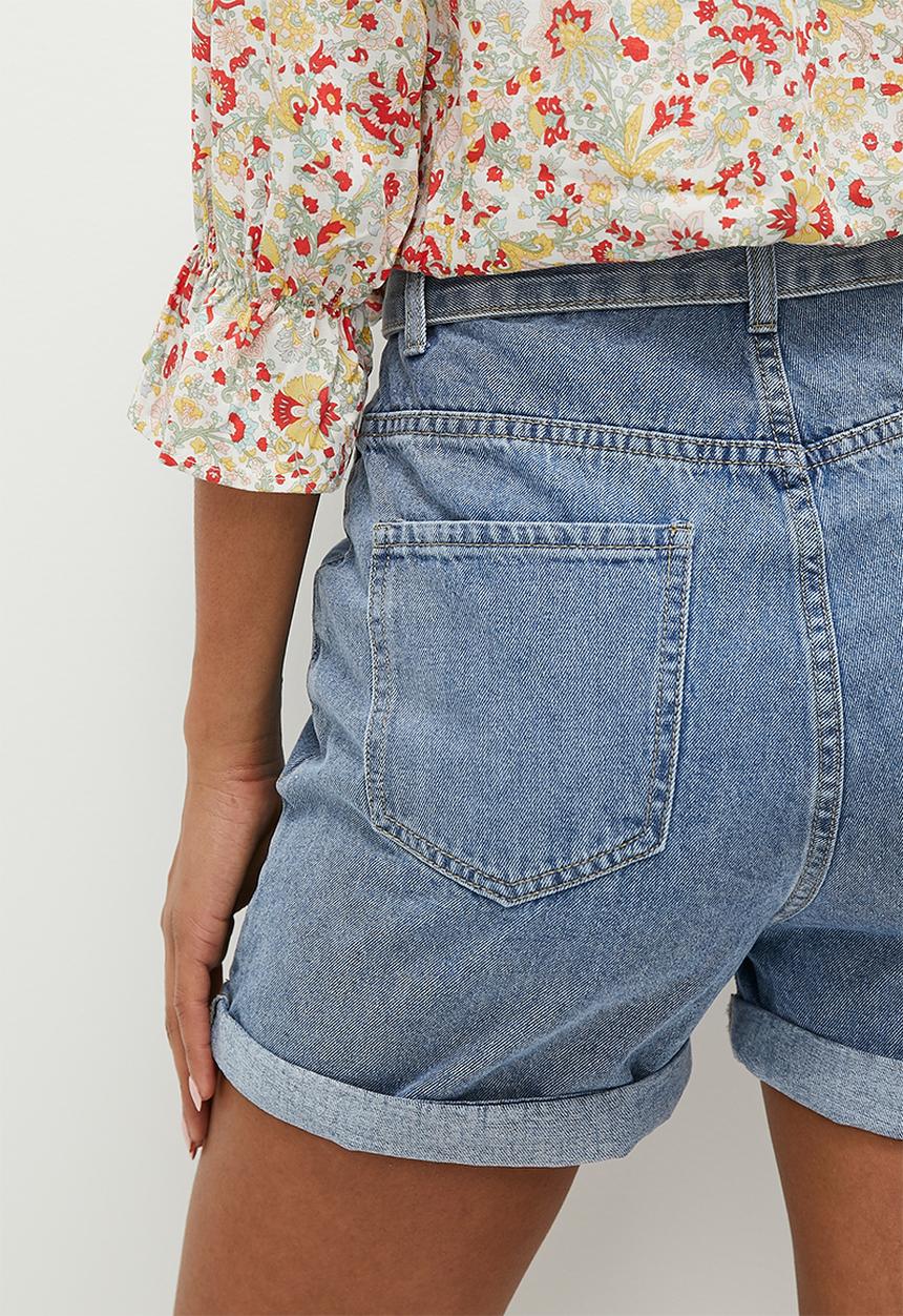HAILYS - Tie belt denim shorts - blue