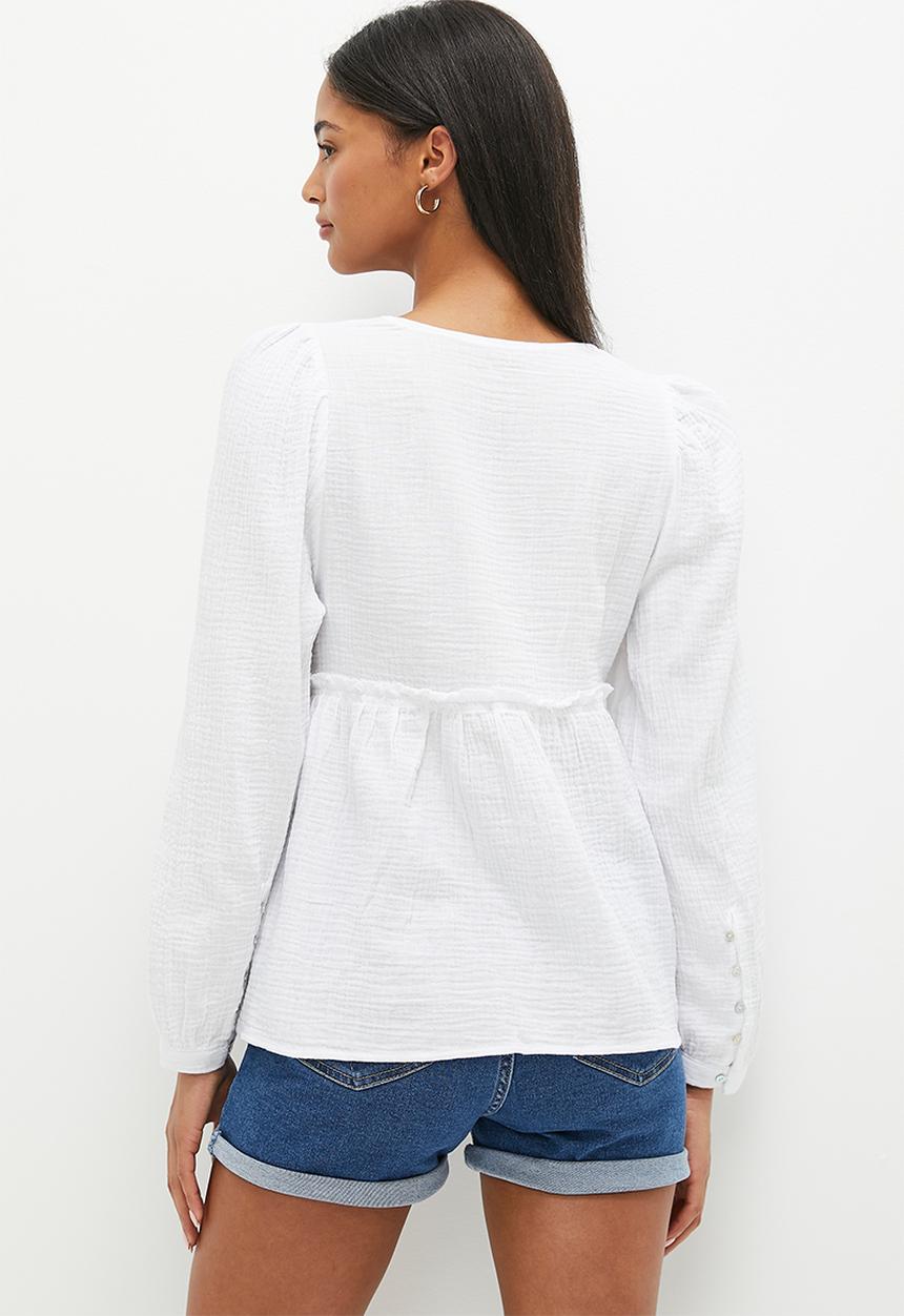 HAILYS - Long sleeve v-neck blouse - white