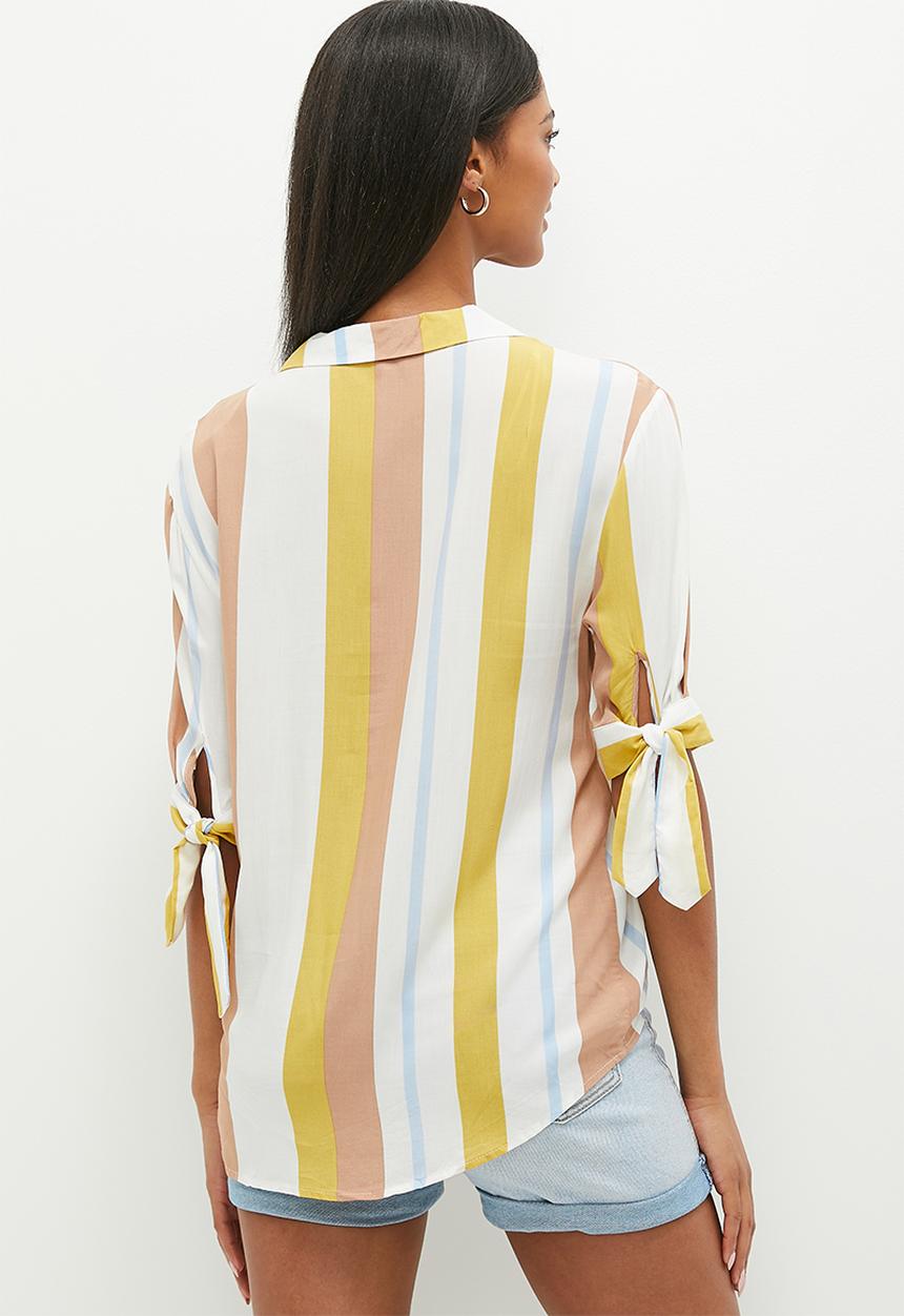 HAILYS - Collared 1/2 sleeve blouse - beige stripe