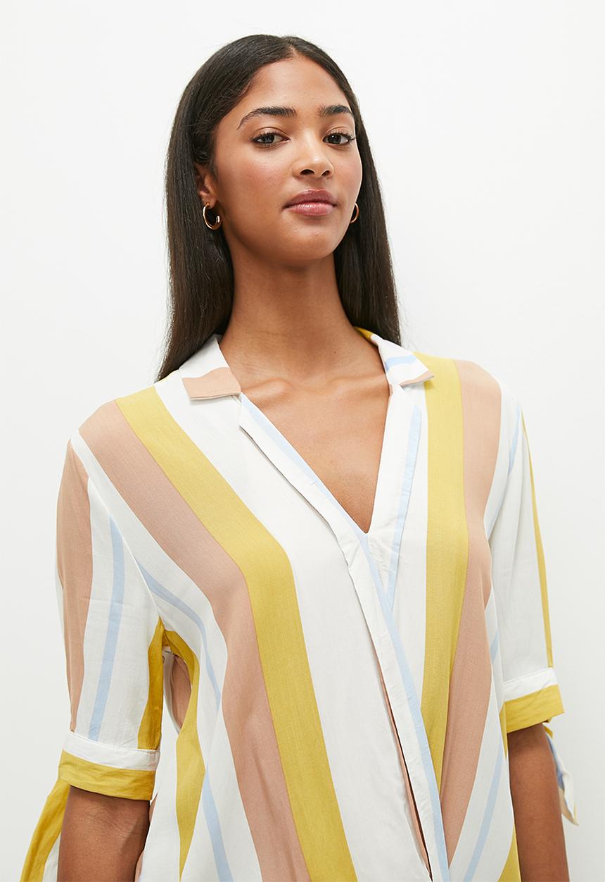 HAILYS - Collared 1/2 sleeve blouse - beige stripe