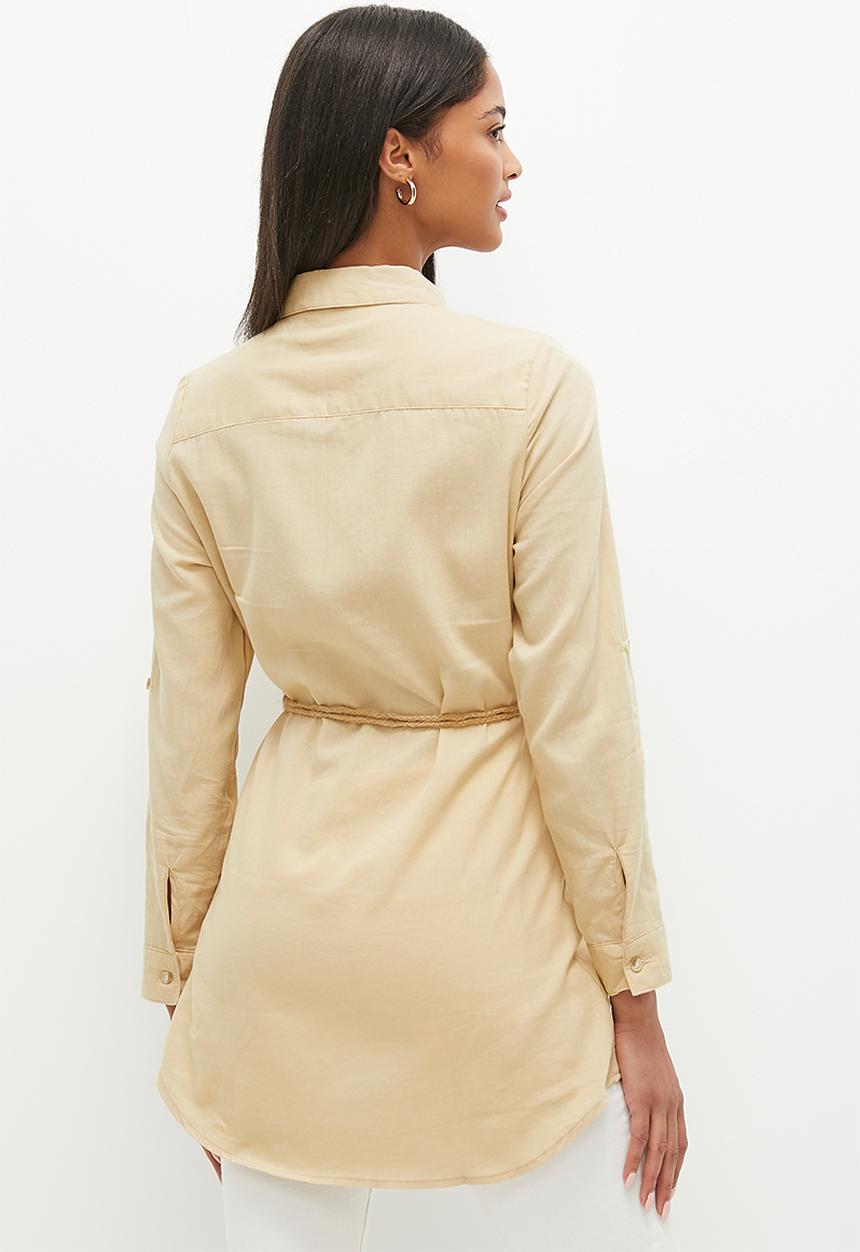 HAILYS - Collared tie waist blouse - beige